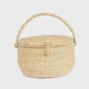 Handwoven Seagrass Picnic Basket With Handle OEM Rattan Storage Basket Woven Picnic Basket Variety of Size From Vietnam Handmade