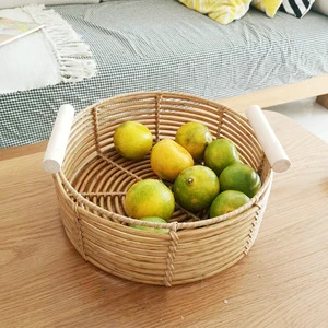 Handwoven Circle artificial Rattan Wicker Basket with handle Style for Fruit Bread Storage or Desktop Organizer