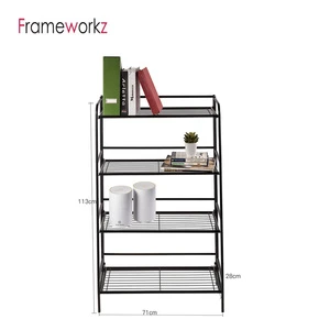 4 Tier Metal Folding Living Room Book Shelf Corner Fold Storage Shelf
