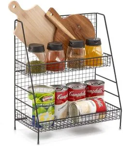 Manufacture 2-Tier Foldable Metal Wire Organizer Rack Countertop Organization Basket Storage Shelf for Kitchenware Bathroom Use
