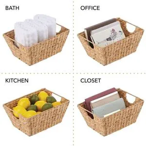 Rattan Woven Fruit Basket Oval Vinyl Wicker Storage Baskets Hollow Decorative Funny Laundry Open Weave Water Hyacinth