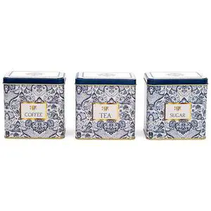 Kontensan Rectangular Metal Storage Set 80x 120 mm (Set of 3) Azulejo-Inspired Blue White Decorative Pattern Azulejos Design