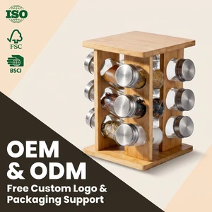 Free-standing Contemporary Round Bamboo Spice Rack With Swivel Base Eco-Friendly And Durable Kitchen Countertop Organizer