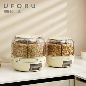 Uforu Aesthetic Stylish Rice Cereal Dispenser Rotating Sealed Transparent Airtight Grain Storage Food Containers