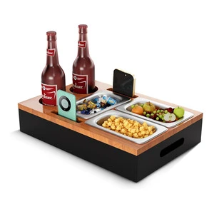 Custom Wood Bed Sofa Armrest Table Snack Drink Console Caddy Box Coffee Bar Organizer Tray Bamboo Couch Cup Holder