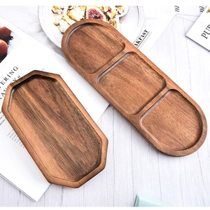 Acacia Wood Breakfast Bread Tray,Modern Style BPA Free Wooden Dish,Afternoon Tea Plate For Snack Tray Hotel,Party,(Multi-Size)
