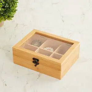 Bulk Wholesale Natural Wooden Compartment Storage Box With Multi-Section Organizer for Jewelry, Spices, Dry Fruits & Home Decor
