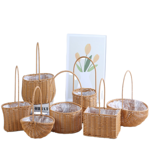 Portable Outdoor Picnic Basket Home Decorative Storage Woven Flower Pot Hand-Held Rattan Wicker Accompanying Floral Gift Basket