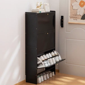 Ultra-thin Adjustable Flipped Shoe Cabinet Multi-layer Narrow Shoe Rack Entryway Storage Organizer for Small Apartment Hallway