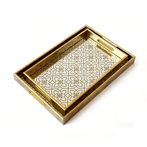Durable Plastic Table Serving Tray with Handles Tea Serving Tray Storage Vanity Tray for Snacks Makeup Organizer