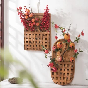 Indoor Wooden Hanging Basket Wall Decor Pastoral-Style Creative Storage and Floral Display Basket