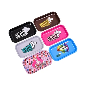 Wholesale OEM Logo 18*13cm 7*5 Inch Rectangle Rolling Tray Custom In Stock Metal Herb Tin Full Print Rolling Tray