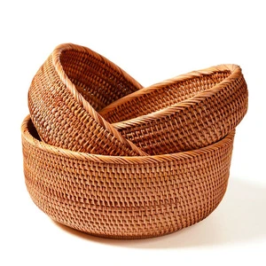 Vietnam Round Straw Wicker Basket 3 Pack Rectangular Rattan Storage Baskets