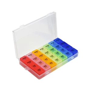 A 7Rainbow Weekly Pill Medicine case with 28 Case Plastic Pill Box Daily Pill Box Portable Storage Box