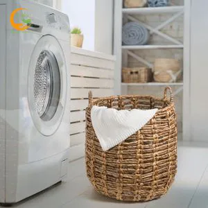 Ecoka WHLBK06 Customizable Natural Circle Water Hyacinth Handwoven Eco-Friendly Multifunction Stocked Vietnam Storage Basket