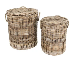 Modern Rattan Basket Natural Color Kubu Material Home Furniture Set 2 for Living Room Bathroom Dining Sizes 48x56cm 39x49cm