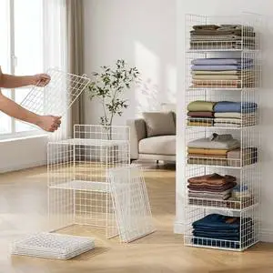 4/5/6/7-Tier Stackable Closet Organizers And Storage Shelves Foldable Closet Shelf Organizer System Stackable Storage Bins