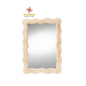 H&T 2025 OEM Rattan Art Mirror Bread Flower Picnic Handmade Woven Custom Straw Wicker Rattan Storage Basket