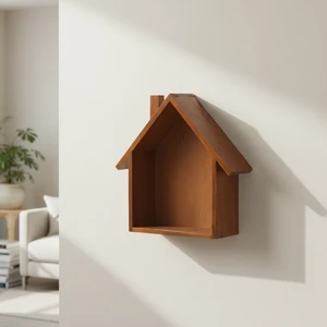 Wooden Handicraft Box Small House Shaped Antique Painted Wooden Wall Mounted Storage Rack Organizer Display Box for Living Room