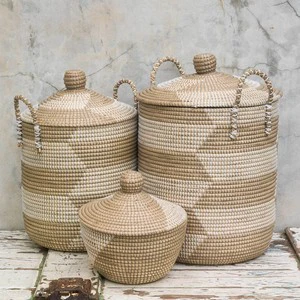 Handmade Seagrass Wicker Baskets with Plastic Rope Natural Eco Friendly Storage Baskets for Bathrooms Plants and Home Gardening