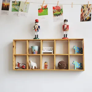 Custom 10 Grid European Wall Hanging Storage Basket Wall Mounted Wooden Home Decoration