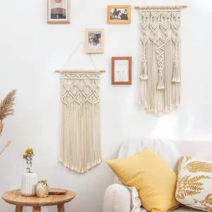1Pcs Tassel Macram Woven Cotton Wall Hanging Shelf Bohemian Style Home Bedroom Dormitory Classroom Apartment Birthday Art