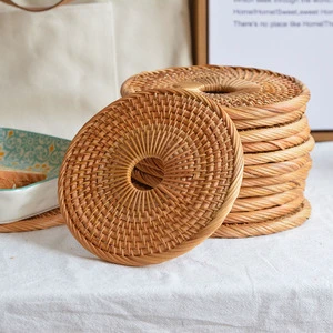 Handmade Natural Rattan Coasters For Drinks Wicker Boho Coasters Woven Coasters For Drinks Round Straw Trivet For Teacup