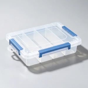 Medium Depth Transparent Parts Organizer Box Blue Clasp for Screws Fasteners Components
