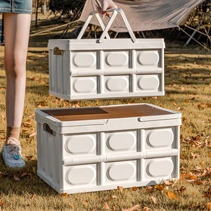 WANUO Collapsible Car Trunk Organizer 25L/50L Plastic Trunk Organizer with Wooden Lid & Handle