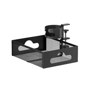 Customized Multifunctional Storage Basket Metal Desk Clamp With Mesh Organizer And Cup Holder