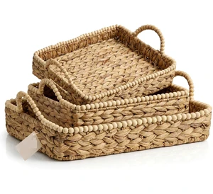 Handwoven Water Hyacinth Storage Baskets For Toilet, Living Room, Nursery Organization Natural Rectangular Versatile Baskets