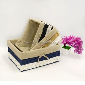 Set of 3 Elegant Rattan Rope Woven Colored Storage Bread and Picnic Baskets with Handles