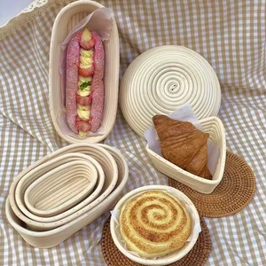 Round Natural Rattan Bread Fermentation Basket Wicker Handmade Bread Proofing Rattan Basket Set