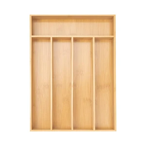 5-Slot Natural Bamboo Single Tableware Holder Flatware Organizer Tray Home Kitchen Glossy Finish Storage Trays Sustainable