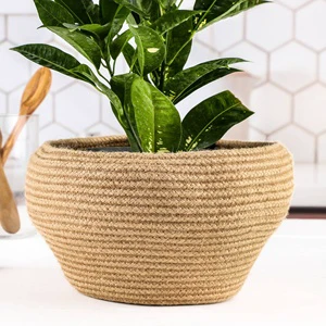 Eco-Friendly Handwoven Straw Basket for Potted & House Plants Modern Kitchen & Living Room Sustainable Gift Basket