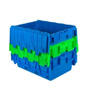 Heavy Duty Nestable Plastic Round Trip Totes Storage Box Container in Blue Yellow Red Green Color