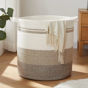 Custom Round Collapsible Laundry Baskets Foldable Storage Cotton Rope Woven Hamper Durable Basket For Dirty Clothes