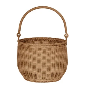 Rattan Woven Basket With Handle Bowl Shape Storage Basket For Fruit Flower Picnic Children Use