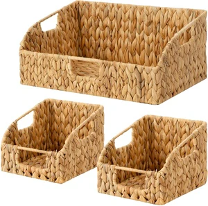 Pantry Baskets For Organizing Basket With Built-in Handles Handwoven Water Hyacinth For Shelves Storage Handwoven Shelf Baskets