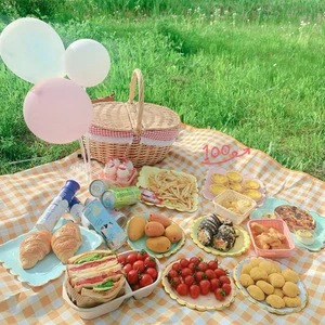Rattan Basket with Liner Women Rivet Weave Straw Gift and Picnic Basket Natural Handmade Storage Basket