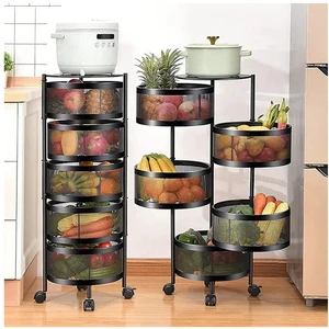 Kitchen Storage Rack 3/4/5 Tier Rack Rotatable Storage Vegetable Basket 360 Degree Rotating Baskets Rack With Wheels
