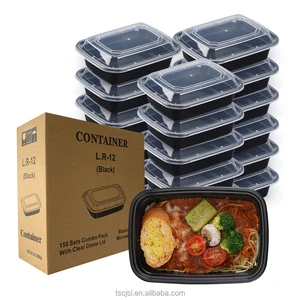 Factory Shipping Microwave Safe Tight Seal Meal Prep Containers Takeaway Box Transparent Lid Food Plastic Black Food Packaging