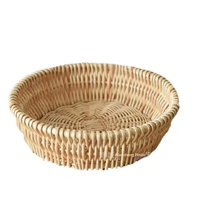 Handmade Round Rattan Storage Basket Fruit Tray Wicker Candy Snacks Woven Household Steamed Bun Basket