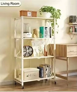 Three-Layer Folding Metal Trolley Storage Rack Kitchen Storage Holders Standing Type Floor Stand Shelf Household