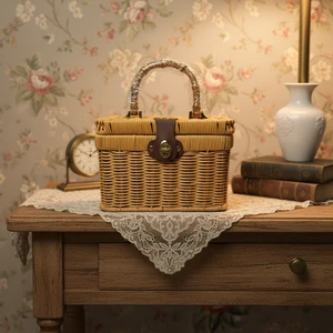 Yiqiang Vintage Plastic Rattan Woven Handheld Wedding Decoration Storage Basket Box Home Storage and Home Decoration