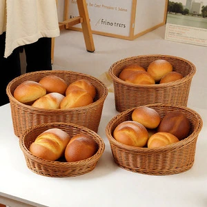 Wicker Handwoven Fruit Basket Set Round Bread Baskets for Kitchen Storage Natural Rattan Serving Bowls Flower Pot
