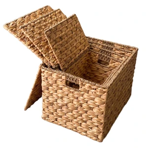 High Quality Light Brown Wicker Tray Handwoven Basket Bag with Water Hyacinth Pattern Natural Source Vietnam Home Decor