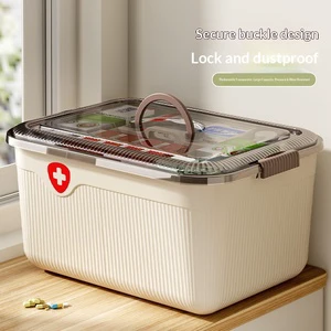 Free Shipping Large Size Plastic Medicine Box with Lid Compartment Storage Portable Family Emergency First Aid Kit