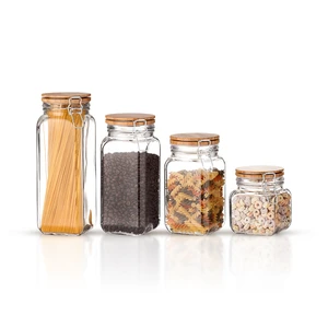 Kitchen Large Storage Jar Bamboo Seal Lid Food Organizer Glass Coffee Container With Clamp Airtight Lock Lid