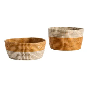 Two Tone Seagrass Basket with Plastic String, Durable Handwoven Storage Basket, Durable Handwoven Storage Basket Viettimecraft